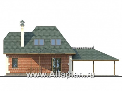 «Летний вечер» - проект дома с мансардой из газоблоков,  с нaвесом на 2 авто - превью фасада дома