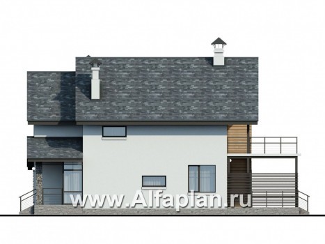 «Гольфстрим» - проект дома с мансардой в скандинавском стиле, с террасой, для узкого участка - превью фасада дома