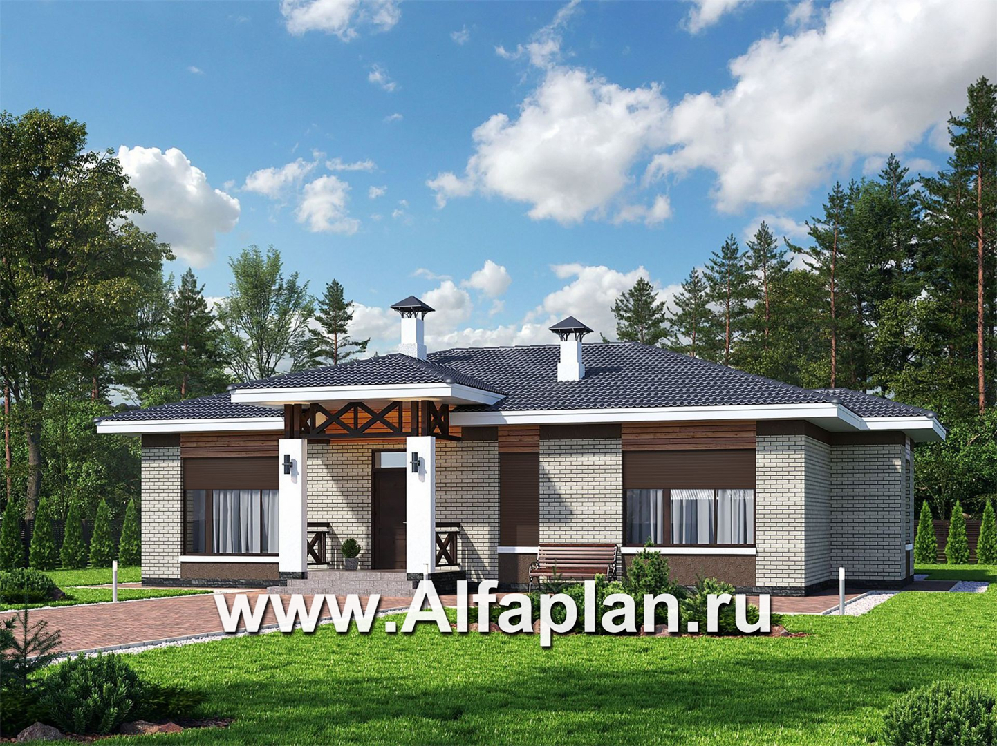 Проекты домов Альфаплан - «Покровка» - проект одноэтажного дома с террасой - дополнительное изображение №1