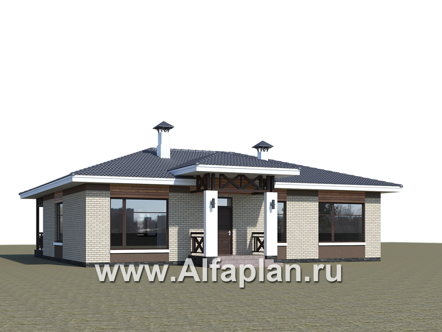 Проекты домов Альфаплан - «Покровка» - проект одноэтажного дома с террасой - дополнительное изображение №3
