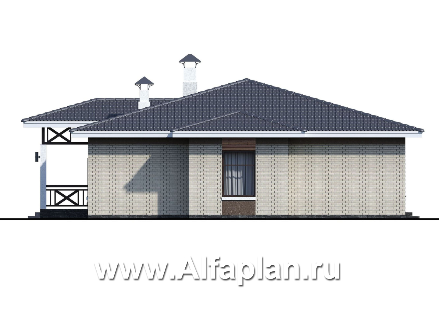 Проекты домов Альфаплан - «Покровка» - проект одноэтажного дома с террасой - изображение фасада №2