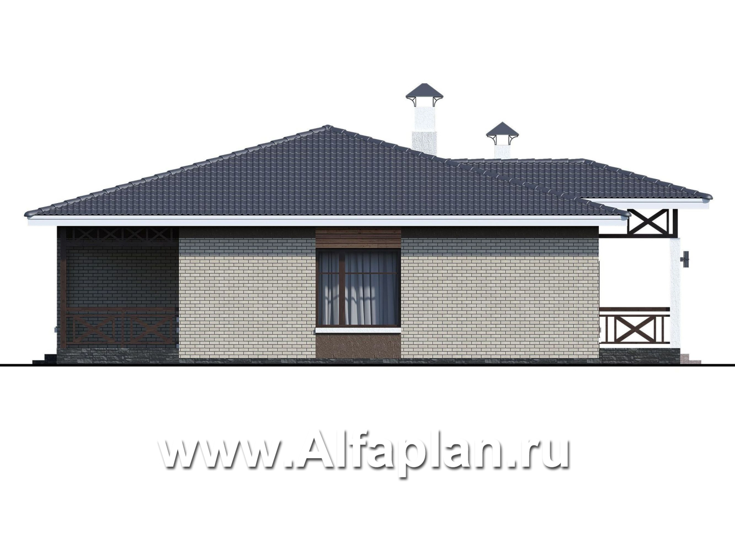 Проекты домов Альфаплан - «Покровка» - проект одноэтажного дома с террасой - изображение фасада №3