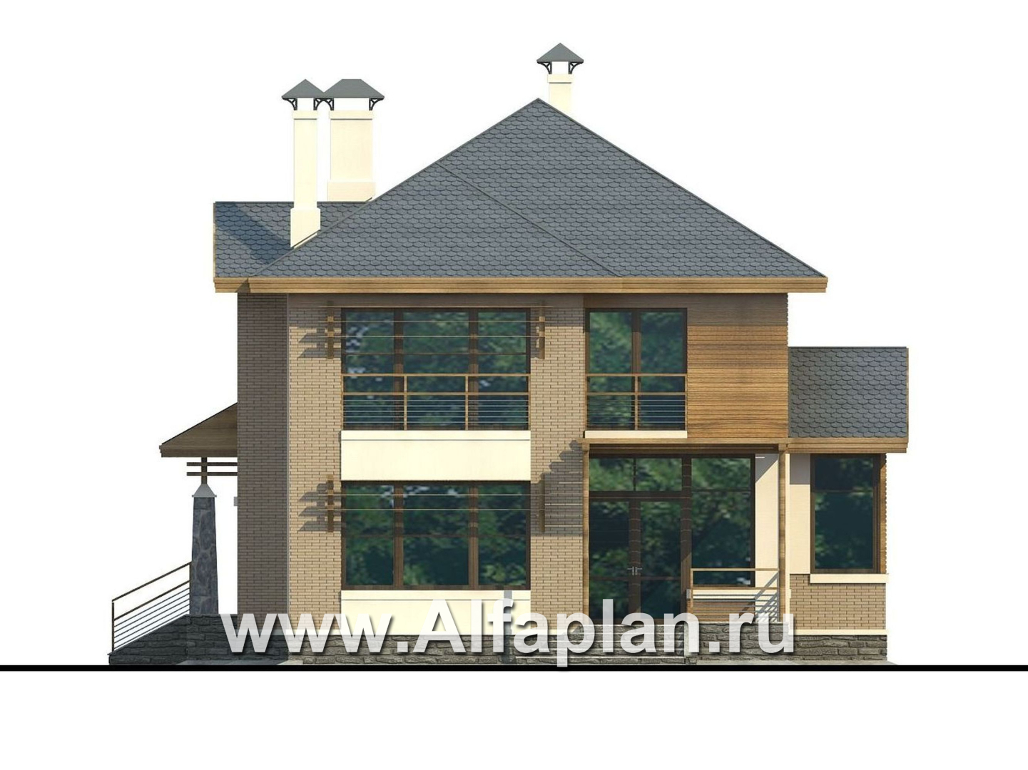 Проекты домов Альфаплан - «Вектор» - загородный коттедж с большими окнами - изображение фасада №4