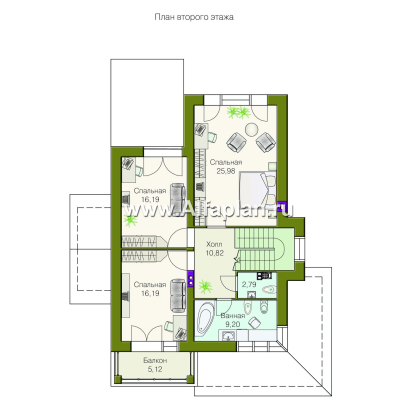 Проекты домов Альфаплан - «Вектор» - загородный коттедж с большими окнами - превью плана проекта №2