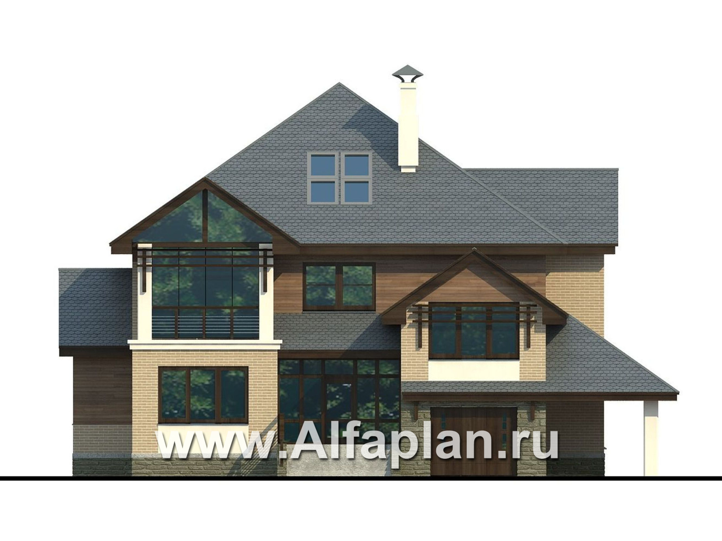 Проекты домов Альфаплан - «Современник» с панорамными окнами - изображение фасада №1