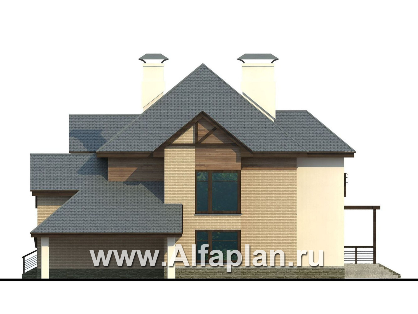 Проекты домов Альфаплан - «Современник» с панорамными окнами - изображение фасада №2