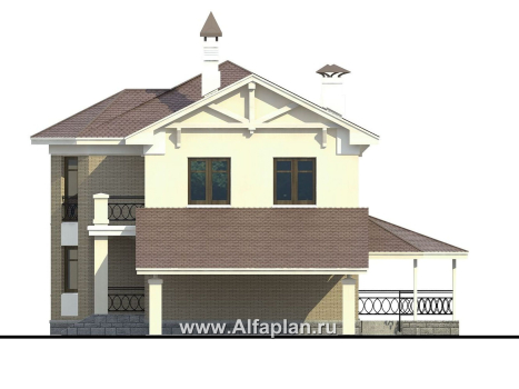Проекты домов Альфаплан - «Классика»- двухэтажный особняк с эркером и навесом для машины - превью фасада №2