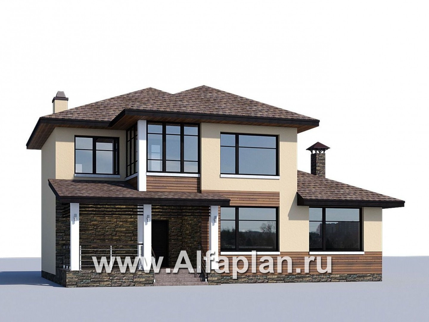 Проекты домов Альфаплан - "Одер" - стильный двухэтажный коттедж из газобетона - дополнительное изображение №1