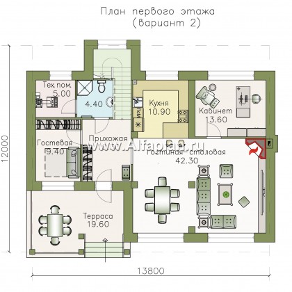 Проекты домов Альфаплан - "Одер" - стильный двухэтажный коттедж из газобетона - превью плана проекта №2