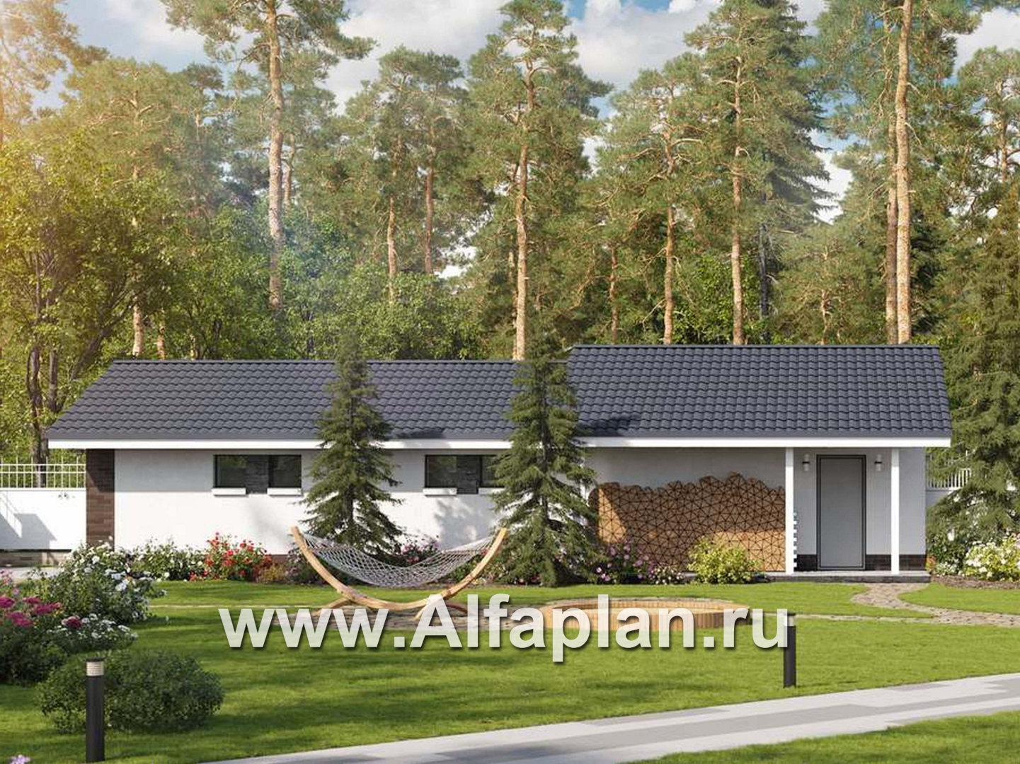 Проекты домов Альфаплан - Длинный гараж на 2 места или эллинг для катера - основное изображение