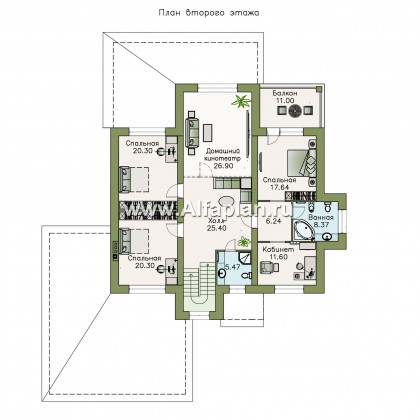 «Демидов» - проект двухэтажного дома из кирпича, с мансардой в чердаке, с гаражом на 2 авто - превью план дома
