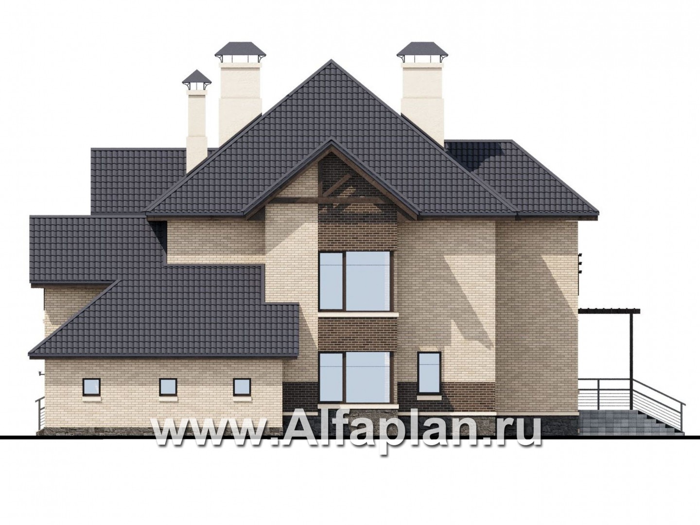 Проекты домов Альфаплан - «Современник плюс» — современный дом c цокольным этажом - изображение фасада №2