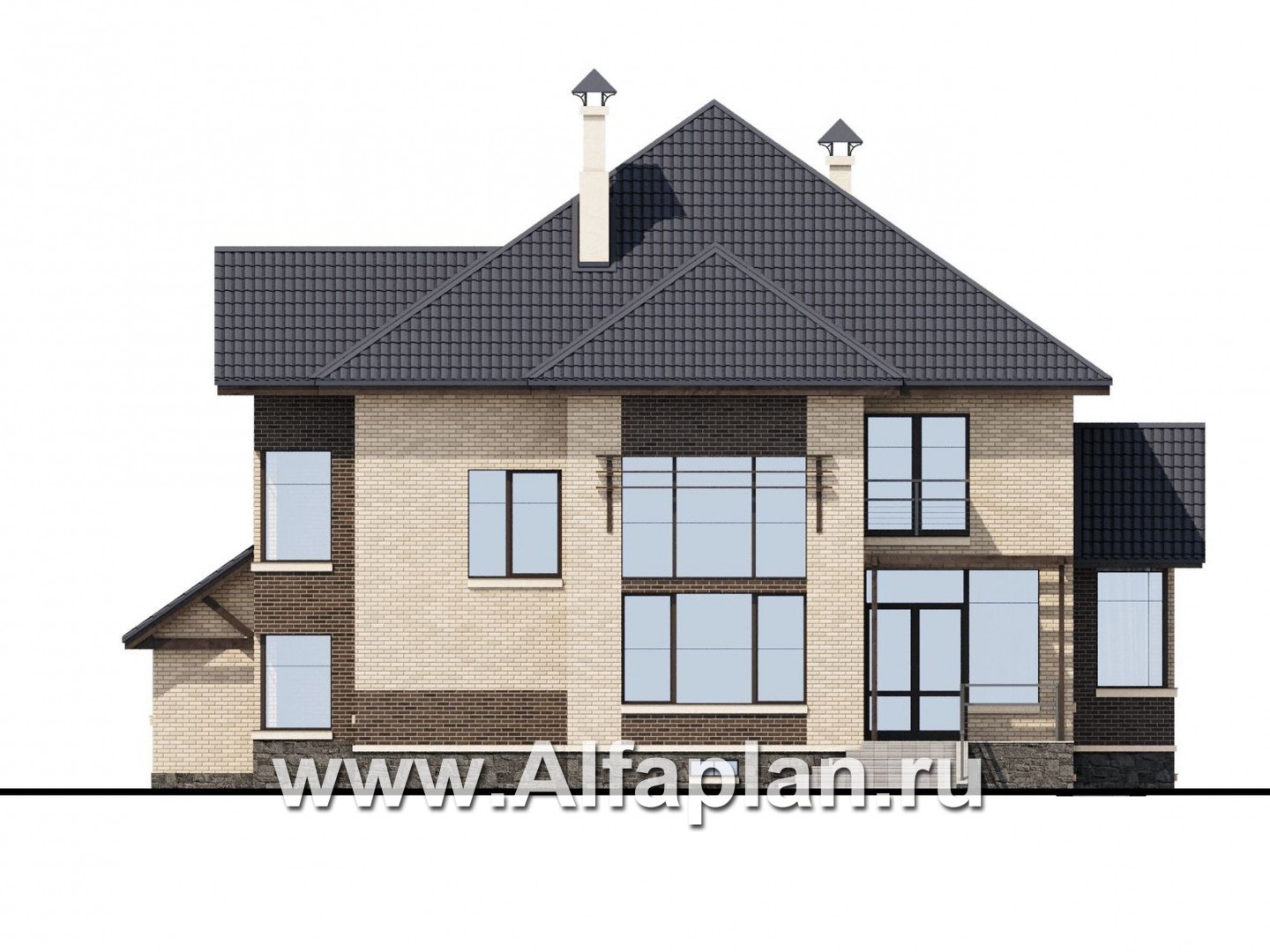 Проекты домов Альфаплан - «Современник плюс» — современный дом c цокольным этажом - изображение фасада №4