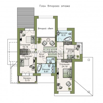 Проекты домов Альфаплан - «Современник плюс» — современный дом c цокольным этажом - превью плана проекта №3