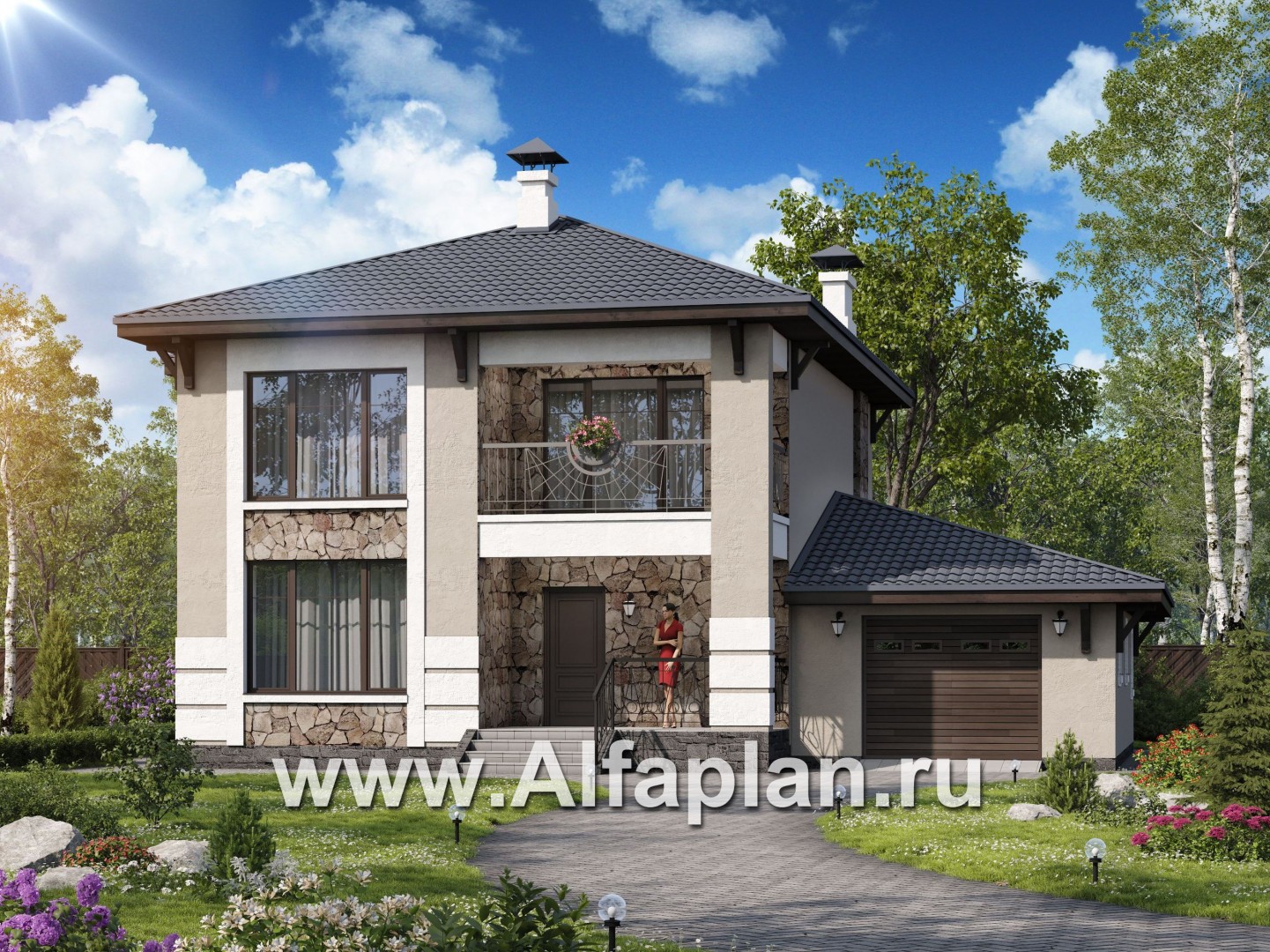 Проекты домов Альфаплан - «Сен-Тропе» - удобный компактный дом с гаражом - основное изображение