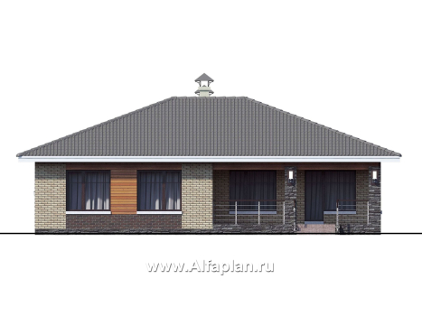Проекты домов Альфаплан - «Вуокса» - проект одноэтажного дома из кирпича с комфортной планировкой - превью фасада №4
