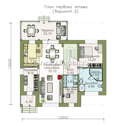«Кассиопея» - проект дома с мансардой, с террасой, в современном стиле, 4 или 5 спален, сауна - превью план дома