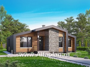 Превью проекта ««Альфа» - проект одноэтажного каркасного дома, с сауной и с террасой, в стиле барнхаус»