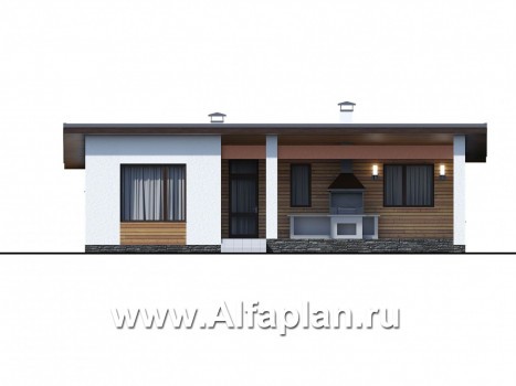 Проекты домов Альфаплан - «Эпсилон» - уютный каркасный дом с просторной террасой - превью фасада №1