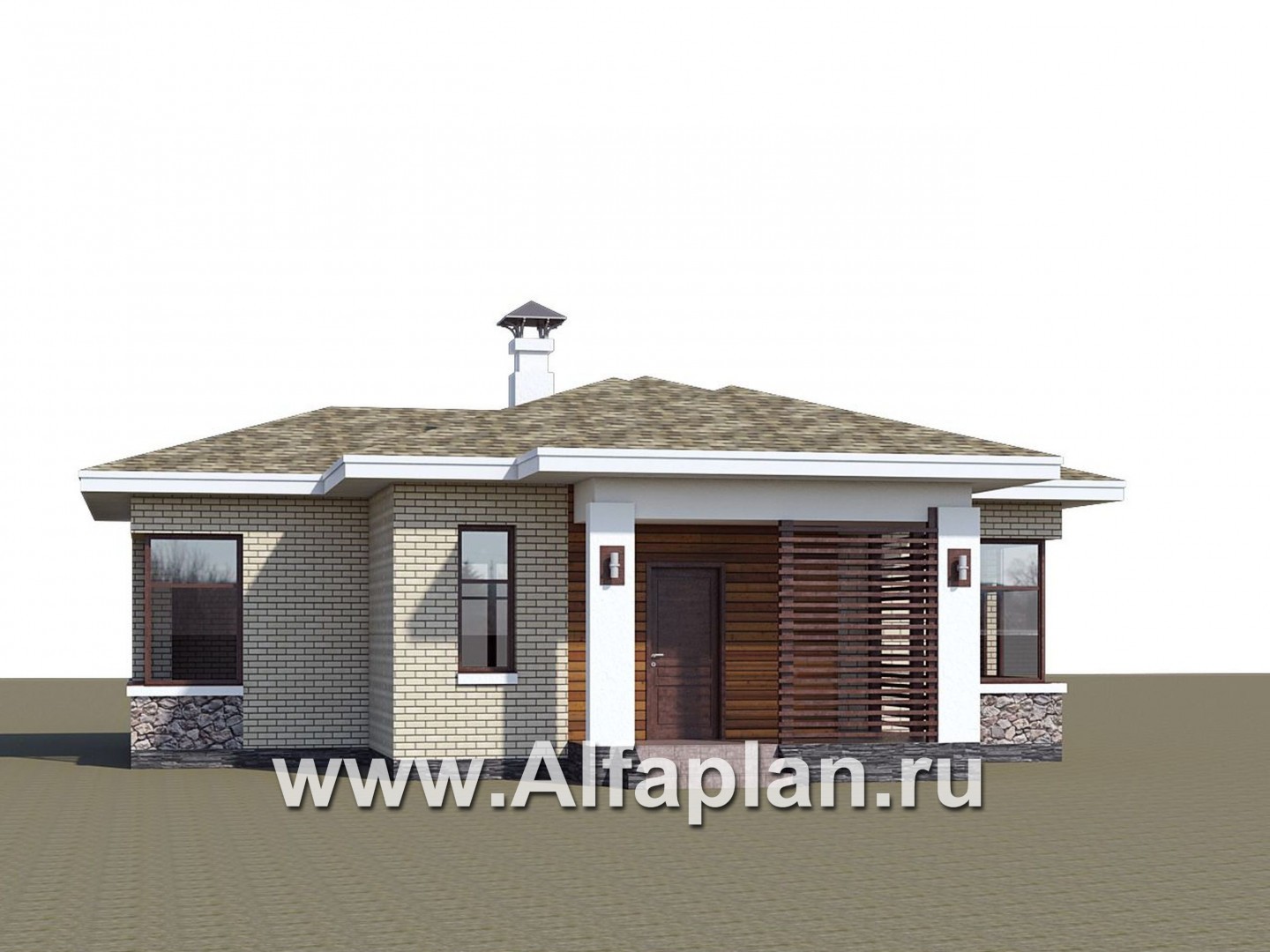 Проекты домов Альфаплан - Проект одноэтажного дома с угловыми окнами - дополнительное изображение №1
