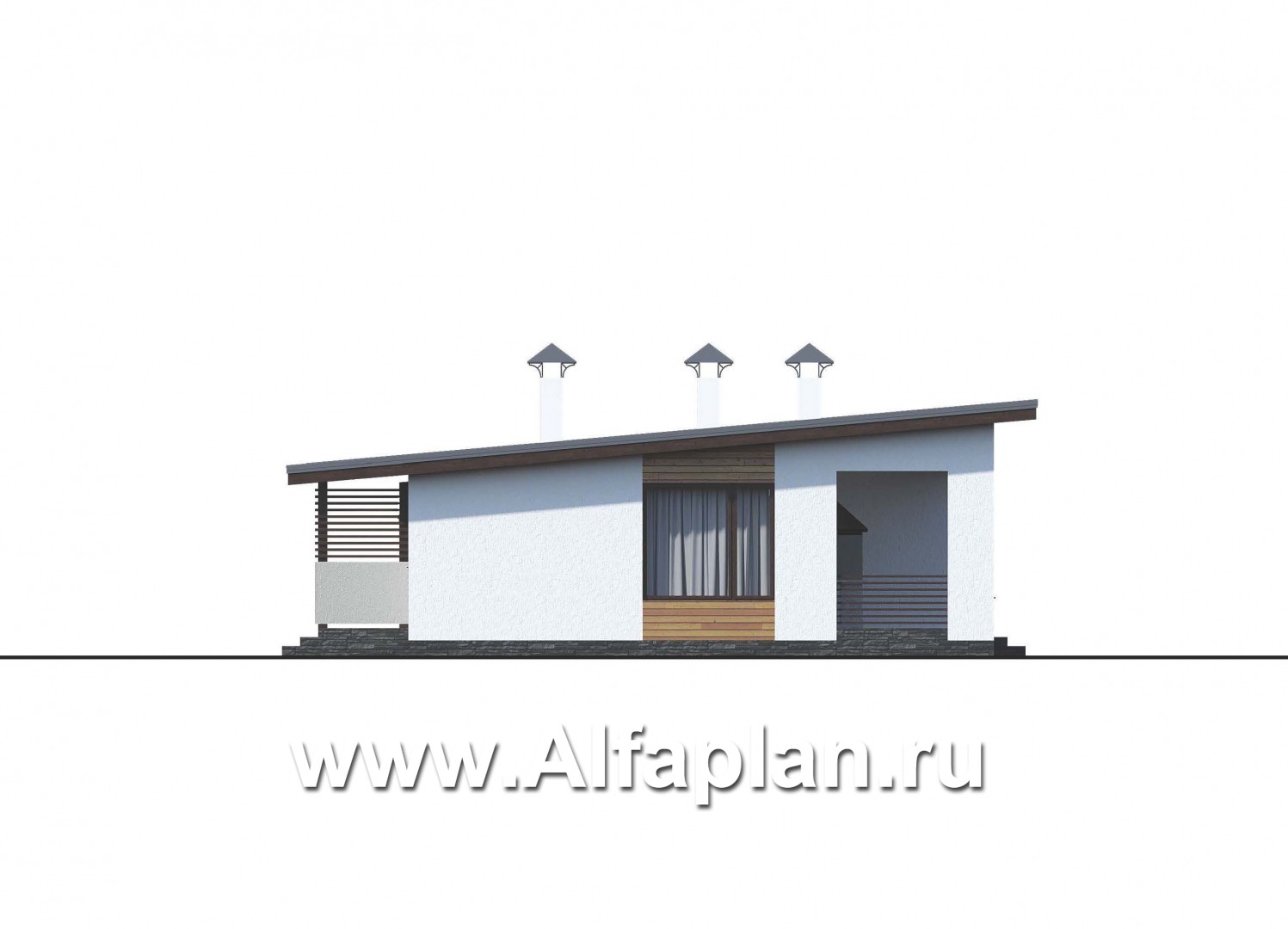 Проекты домов Альфаплан - «Зита» -  проект одноэтажного дома, с террасой, в скандинавском стиле - изображение фасада №2