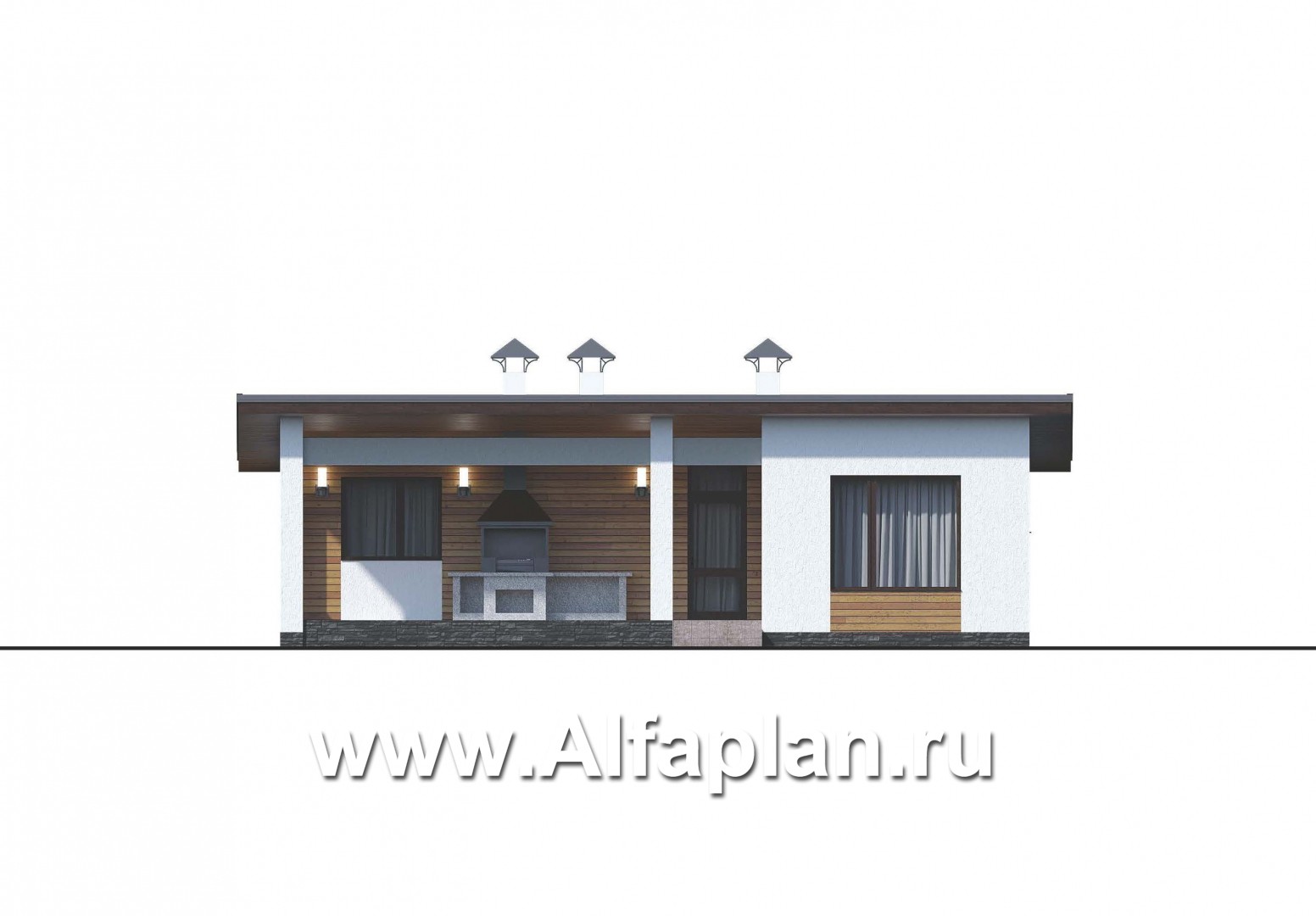 Проекты домов Альфаплан - «Зита» -  проект одноэтажного дома, с террасой, в скандинавском стиле - изображение фасада №4