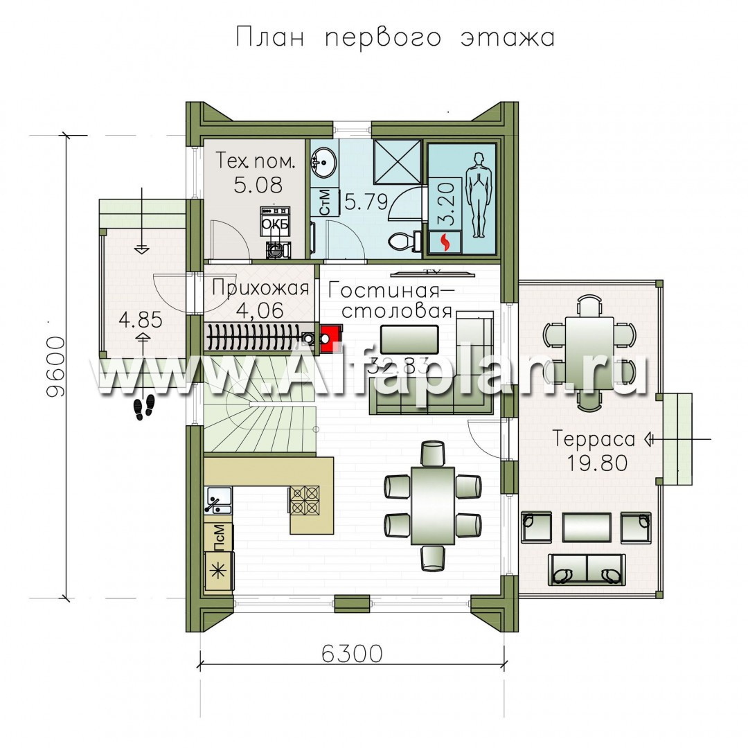 Проекты домов Альфаплан - «Сигма» - футуристичный дом в два этажа - план проекта №1
