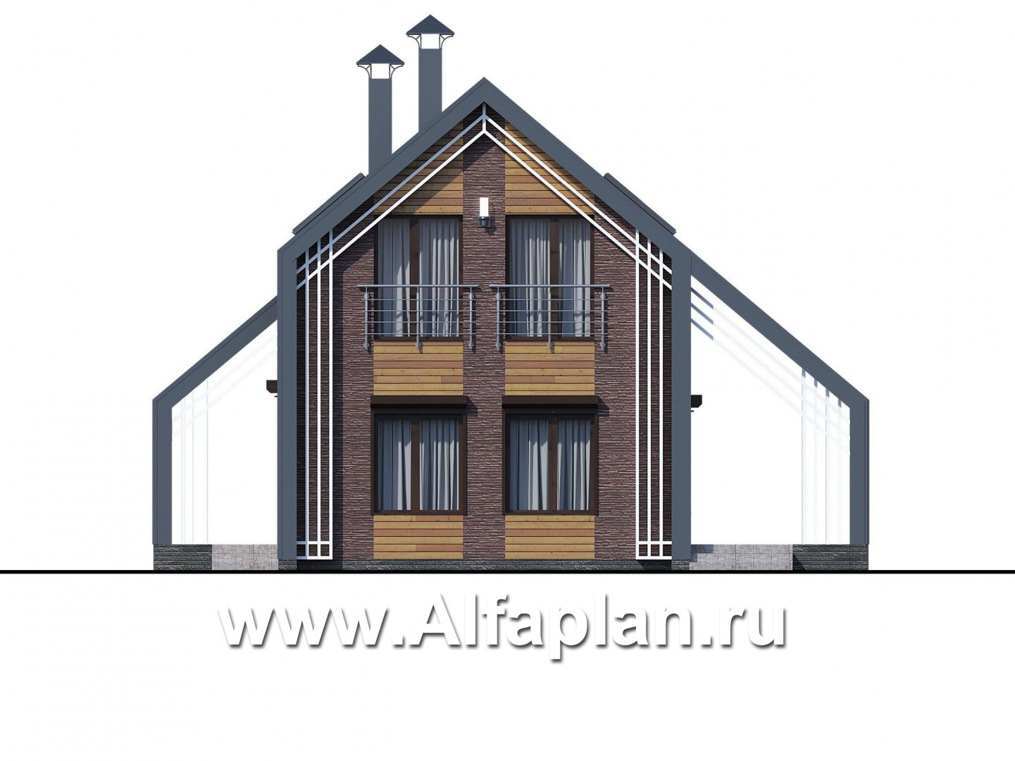 Проекты домов Альфаплан - «Тау» - двухэтажный дом с фальцевыми фасадами и кровлей - изображение фасада №1