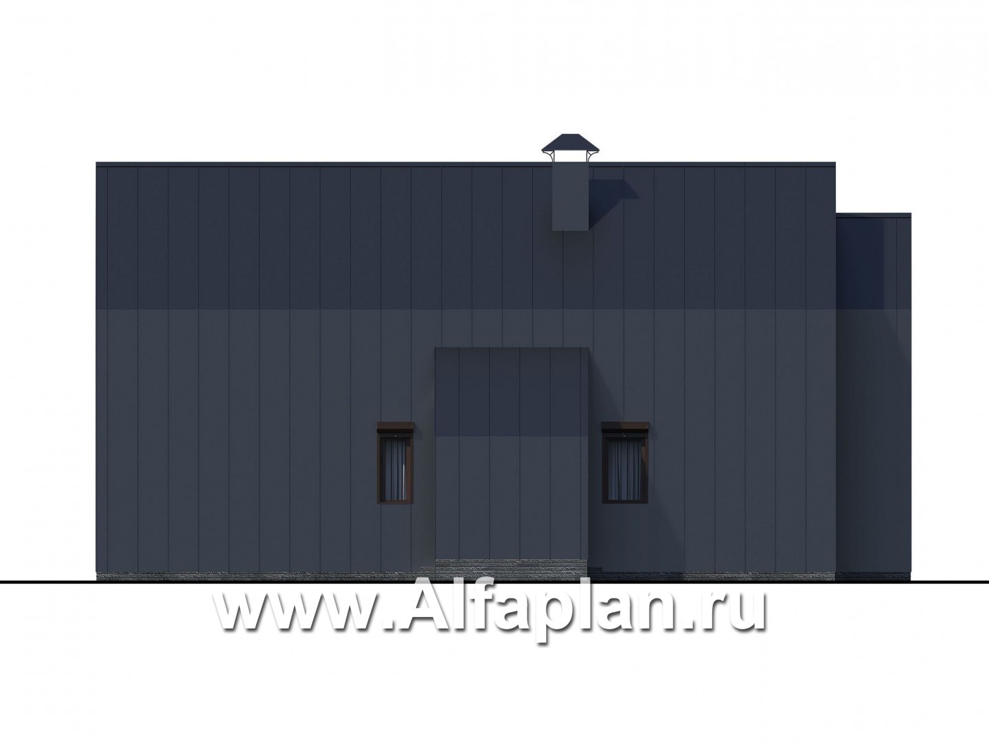 «Омега» - проект двухэтажного каркасного коттеджа, с террасой сбоку, план дома с 5-ю спальнями - фасад дома
