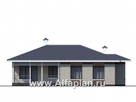 Проекты домов Альфаплан - «Покровка» - стильный одноэтажный коттедж с большим гаражом - превью фасада №4
