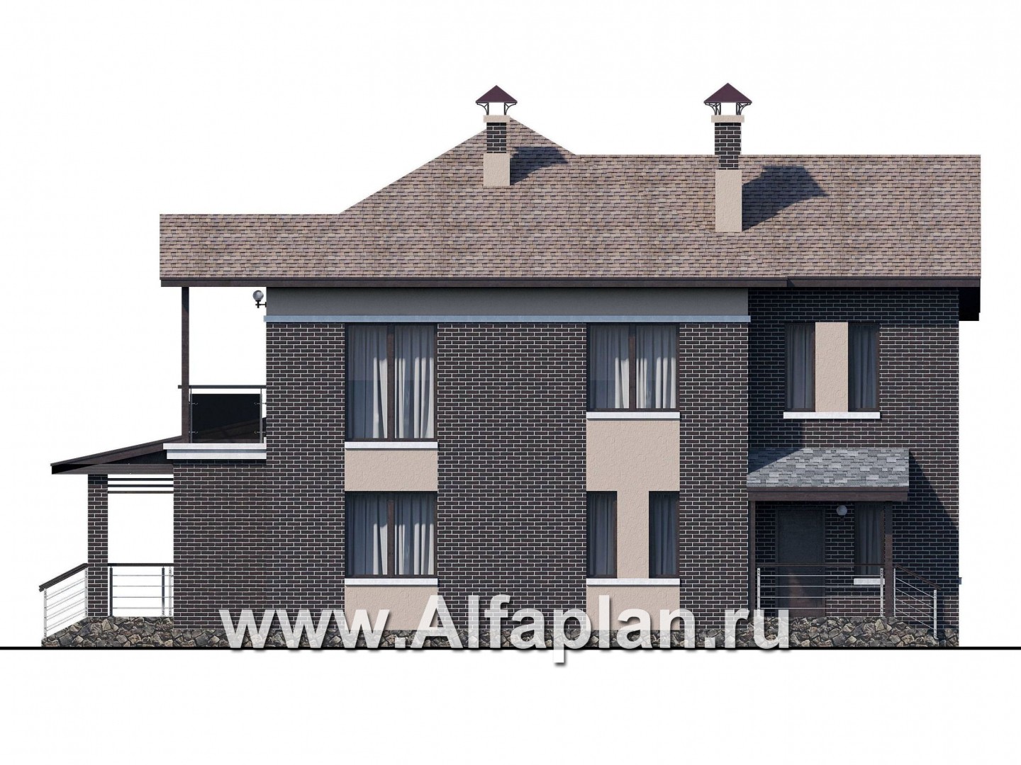 Проекты домов Альфаплан - «Голицын» — особняк с двусветной гостиной и сауной - изображение фасада №4
