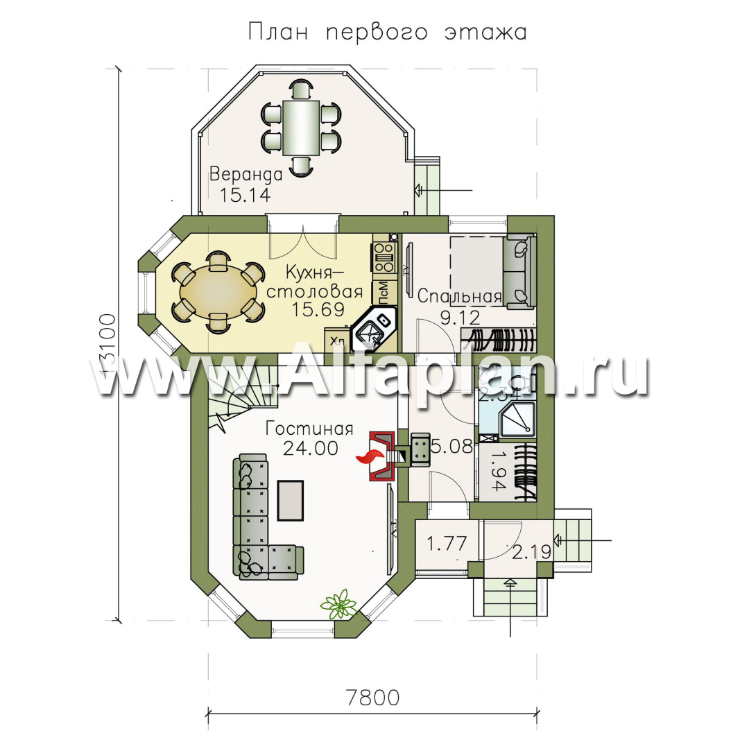 Проекты домов Альфаплан - «Душечка» - небольшой дом с мансардой - изображение плана проекта №1