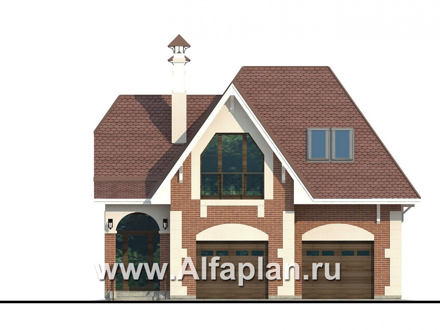 Проекты домов Альфаплан - Гостевой дом с гаражом на две машины - изображение фасада №1