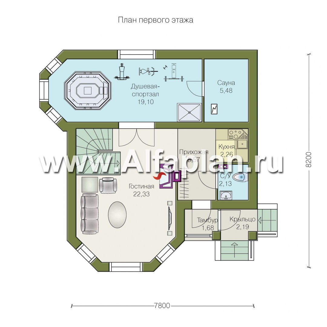 Проекты домов Альфаплан - Дом для отдыха со студией в мансарде - изображение плана проекта №1