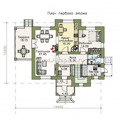 Проекты домов Альфаплан - «Разумовский» - красивый коттедж с элементами стиля модерн - превью плана проекта №1