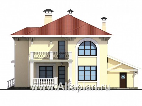 «Беатрис» - проект двухэтажного дома из кирпича, с террасой и с гаражом на 1 авто - превью фасада дома