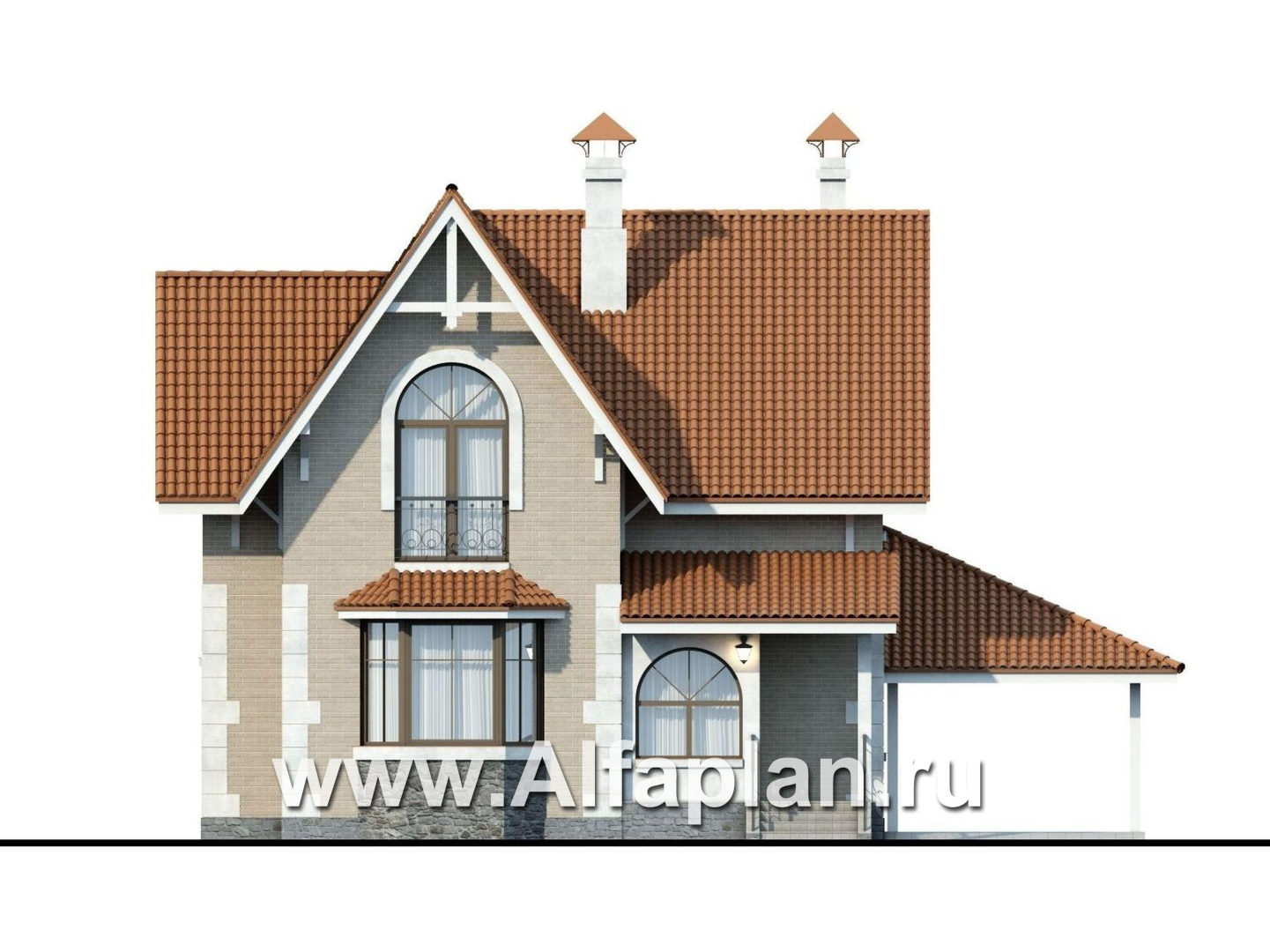 Проекты домов Альфаплан - «Примавера» - компактный дом с гаражом-навесом - изображение фасада №1