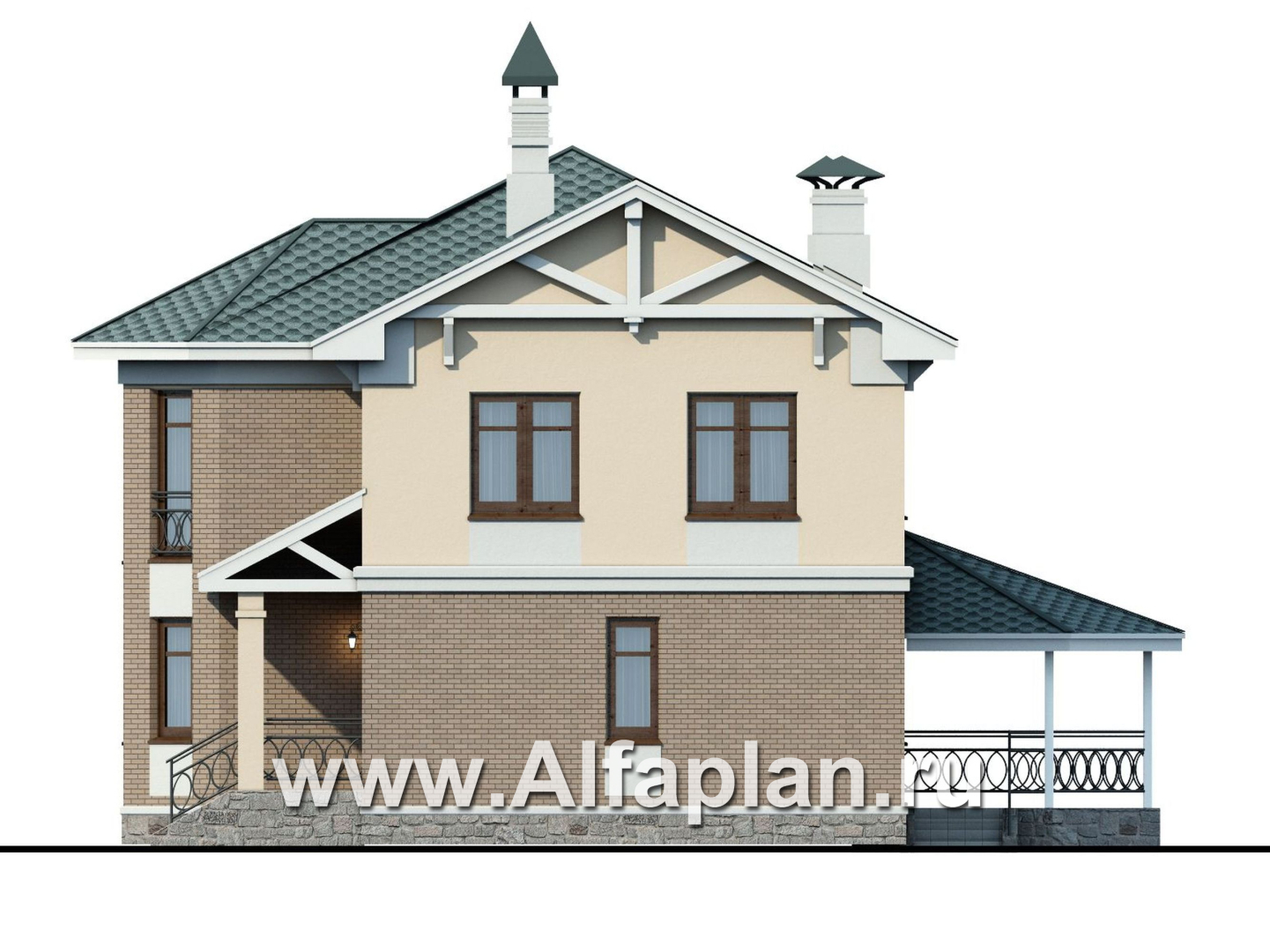 Проекты домов Альфаплан - «Классика»- двухэтажный особняк с эркером - изображение фасада №2