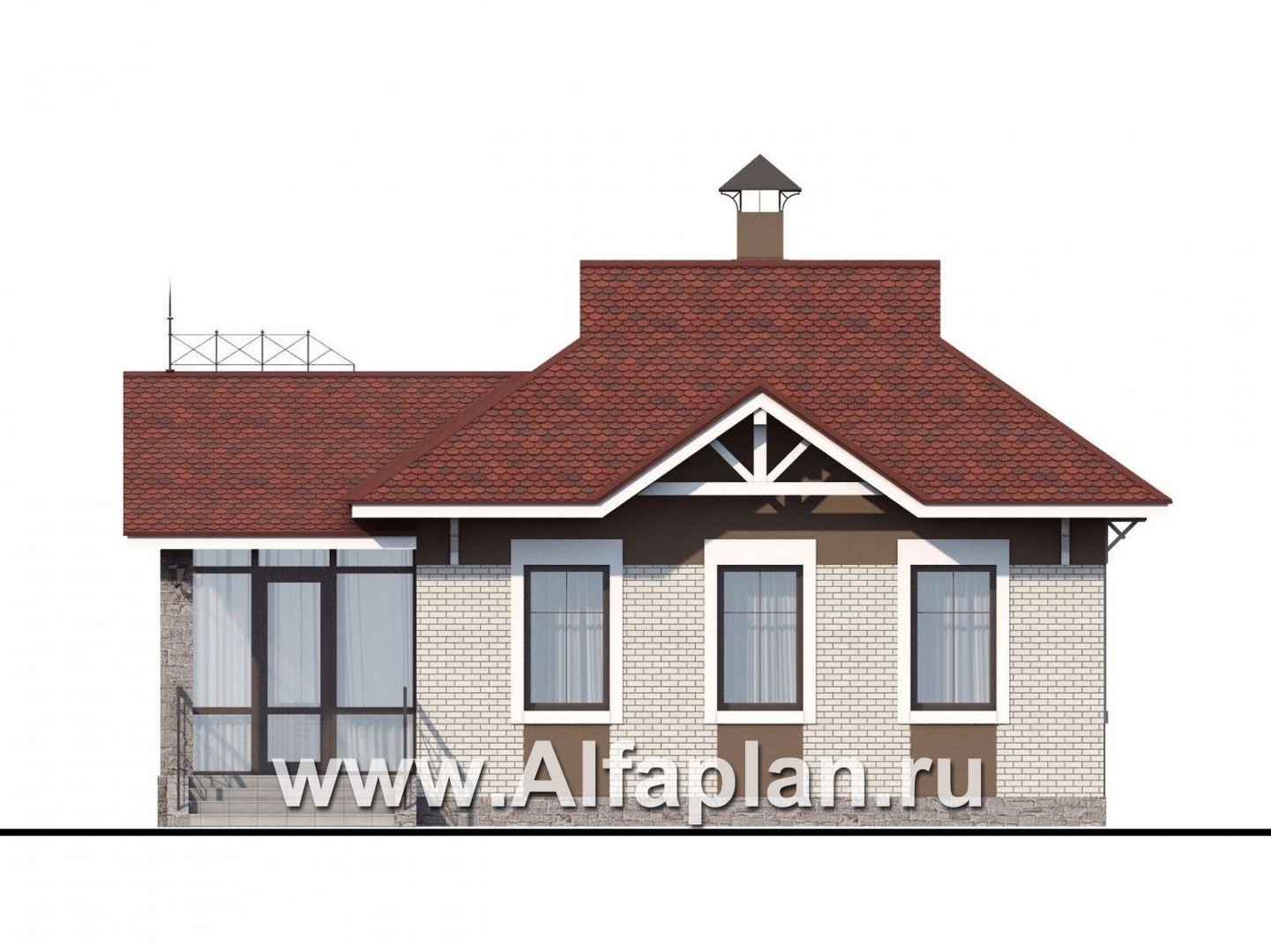 Проект гостевого дома, из кирпича, одна спальня, в русском стиле - фасад дома