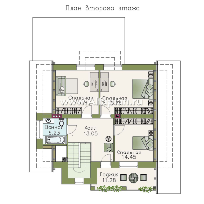 «Грюневальд» - проект дома с мансардой, с балконом и с террасой, план с кабинетом на 1 эт, в немецком стиле - превью план дома
