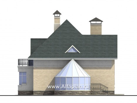 Проекты домов Альфаплан - «Новелла» - архитектурная планировка с полукруглым зимним садом - превью фасада №2