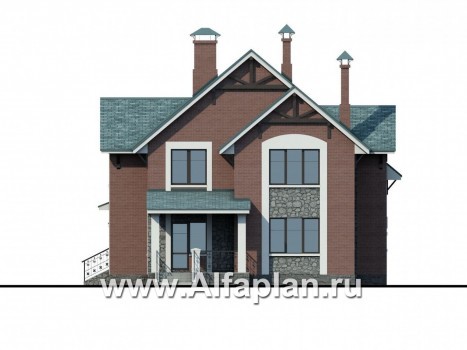 «Кленовый лист» - проект двухэтажного дома из газоблоков, с террасой и с биллиардной, гараж на 1 авто, в американском стиле - превью фасада дома