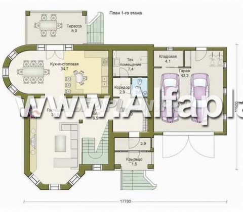 Проекты домов Альфаплан - «Ювенил» - загородный дом с большим гаражом - превью плана проекта №1