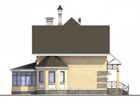 «Магистр» - проект дома с мансардой, мастер спальня, с эркером и с террасой, с гаражом, в стиле фахверк - превью фасада дома