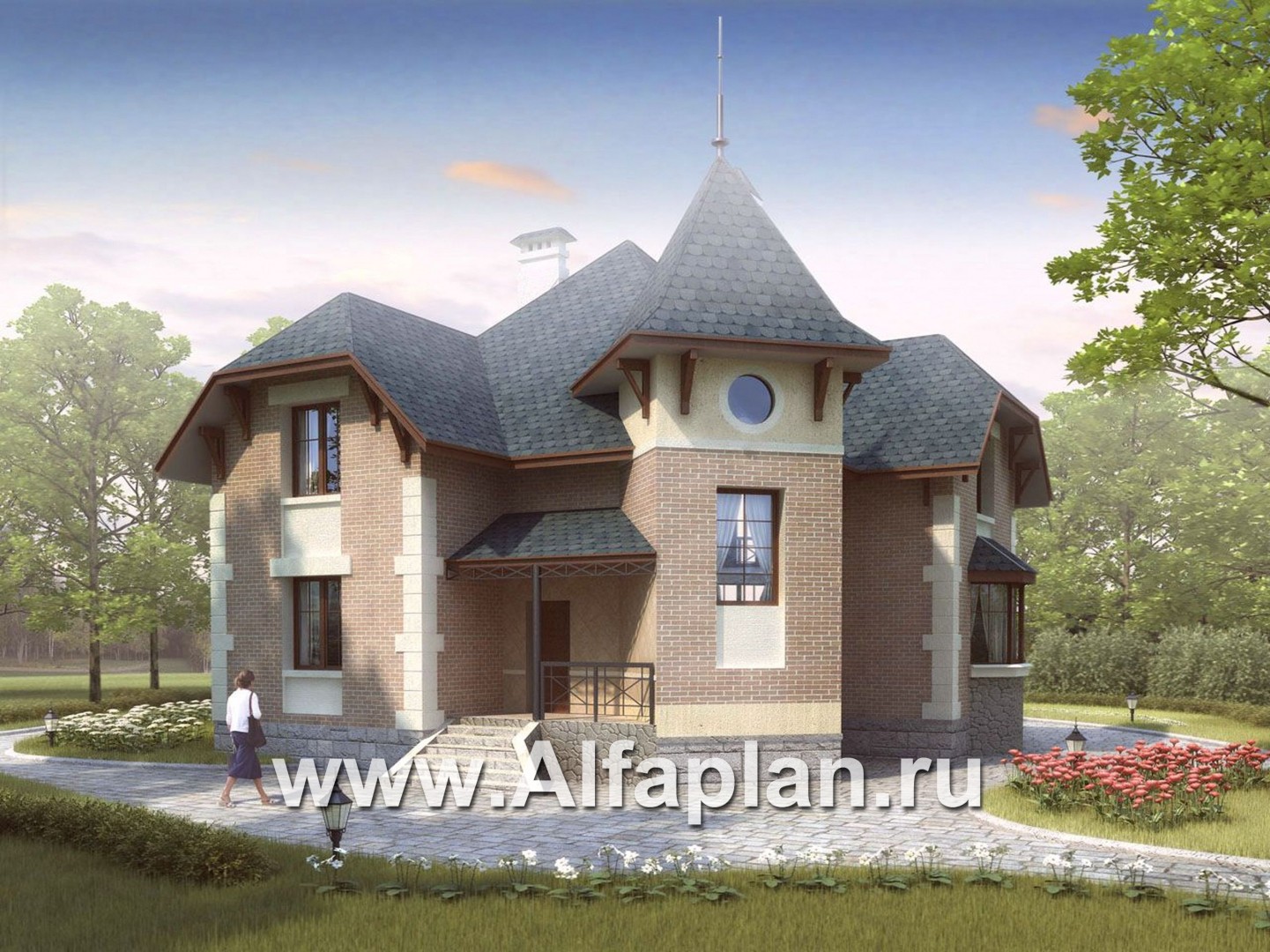 Проекты домов Альфаплан - «Баттерфляй» - коттедж для углового участка - основное изображение