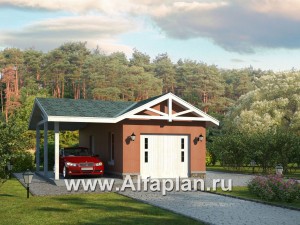 Проекты домов Альфаплан - Закрытый гараж и навес для авто - превью основного изображения