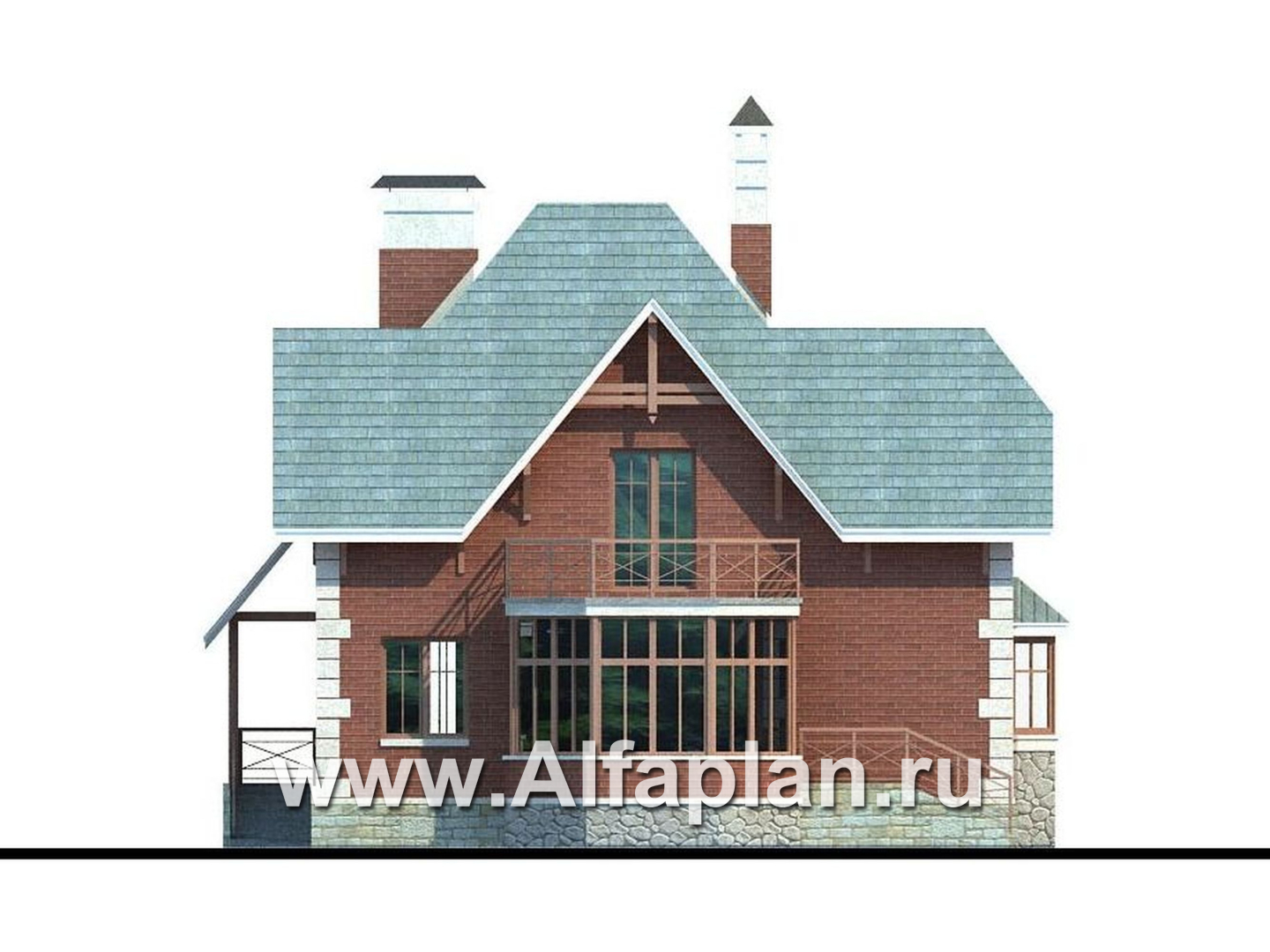 Проекты домов Альфаплан - «Приорат» - двухэтажный коттедж с рустовкой - изображение фасада №4