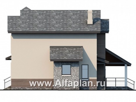 «Прагма» - проект двухэтажного дома с террасой, высокая гостиная с камином, в современном стиле - превью фасада дома