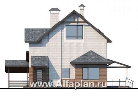 «Прагматика» -  проект двухэтажного дома с мансардой из блоков, с террасой и бильярдной, в современном стиле - превью фасада дома