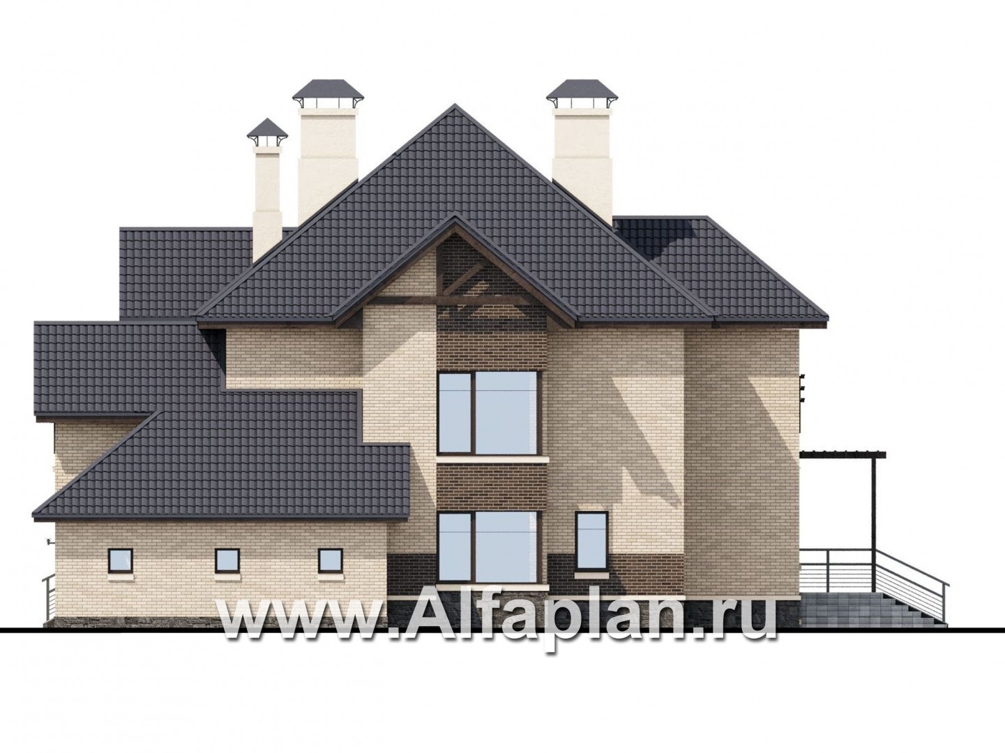Проекты домов Альфаплан - «Современник плюс» - современный коттедж c цокольным этажом - изображение фасада №2